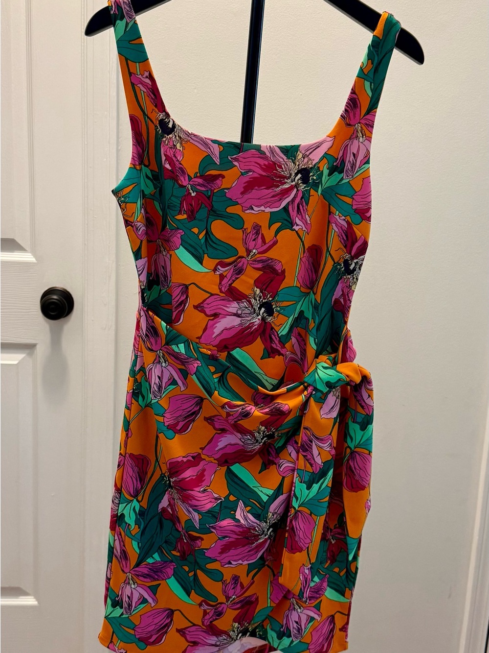 Express Orange Floral Mini Dress with Pink & Green Print